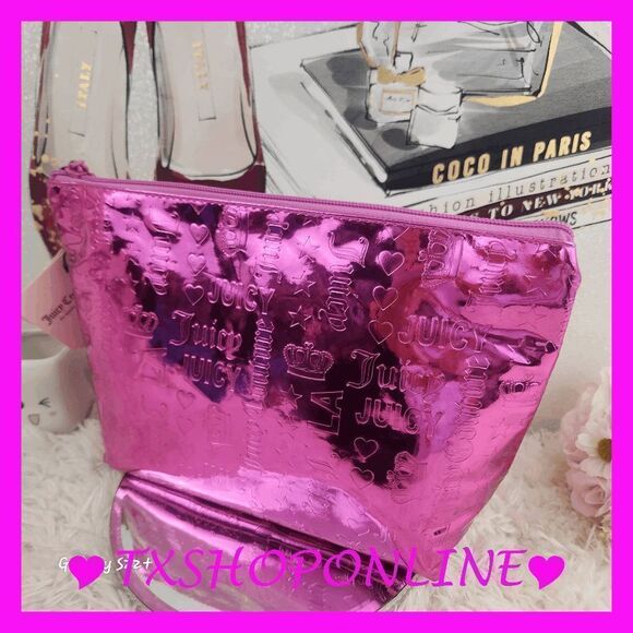 ❣️❣️{ Juicy Couture } Hot Pink Logo Large Makeup Pouch💄💄 NWT - Picture 5 of 5